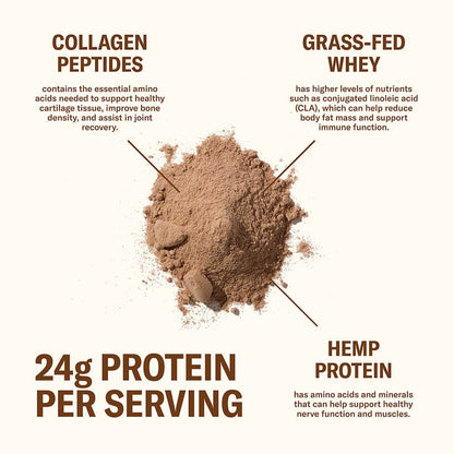 Ballerina Farm Grass Fed Whey Protein Powder, 24g Protein with Collagen Peptides, Bovine Colostrum, Hemp Hearts & Prebiotic Fiber, No Artificial Ingredients